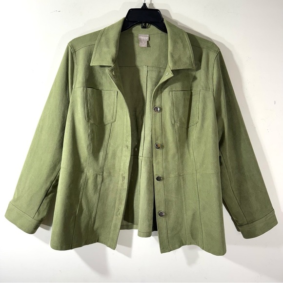 Chico's Jackets & Blazers - Chico’s Green Faux Suede Shirt Jacket Button Front